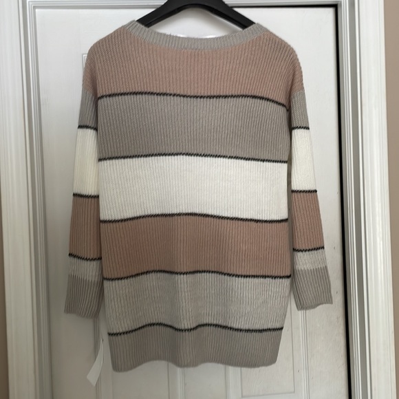 Ady P Striped Color Block Sweater Pink White Gray Cream Tan Size Large - Picture 8 of 9